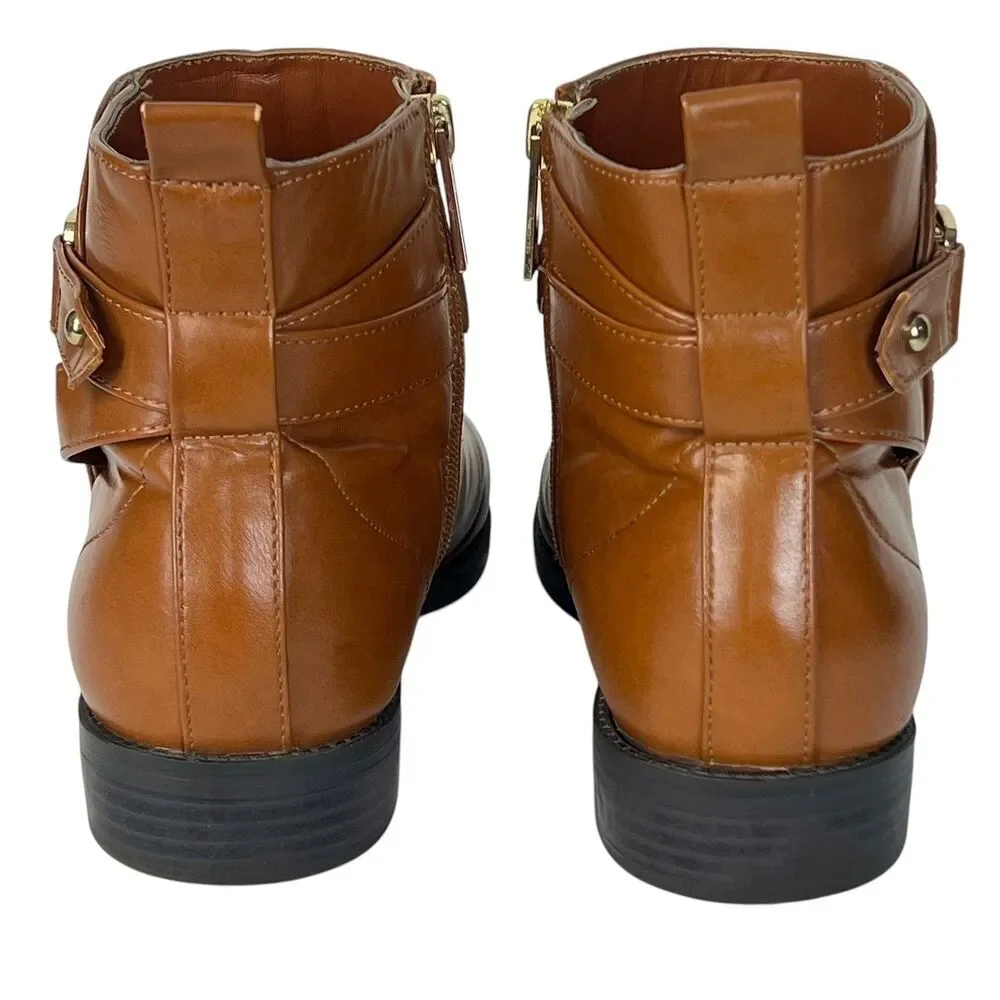 Tommy Hilfiger Women Brown Ankle Boots Side Zip Buckle‎ Detail Size 8.5M